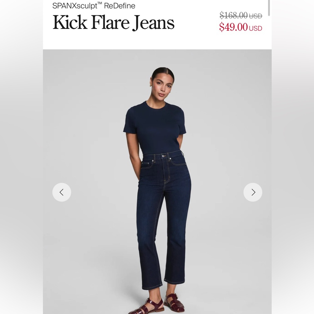 SPANX High Rise Kick Flare Jeans in Dark Blue